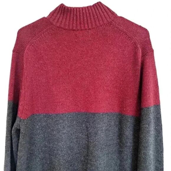 Sonoma Men's Red & Charcoal Cotton/Acrylic Color Block Knit Quarter Zip Mock Nec - Picture 7 of 11